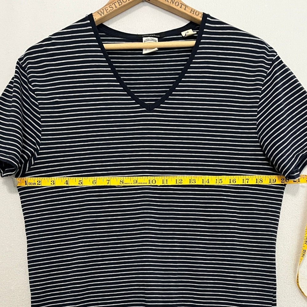 Scotch & Soda Aloha London Mens Striped V-Neck T-Shirt Navy Blue Large - Picture 7 of 8
